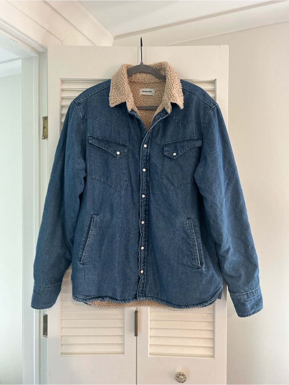 Taylor Stitch Western Shirt Jacket Washed Indigo Sherpa Lined 42 Large